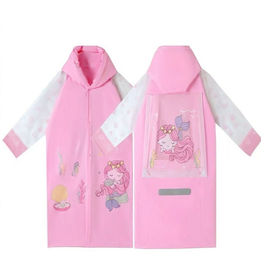 Mermaid Cartoon Print Super Premium Raincoat with Bag Space